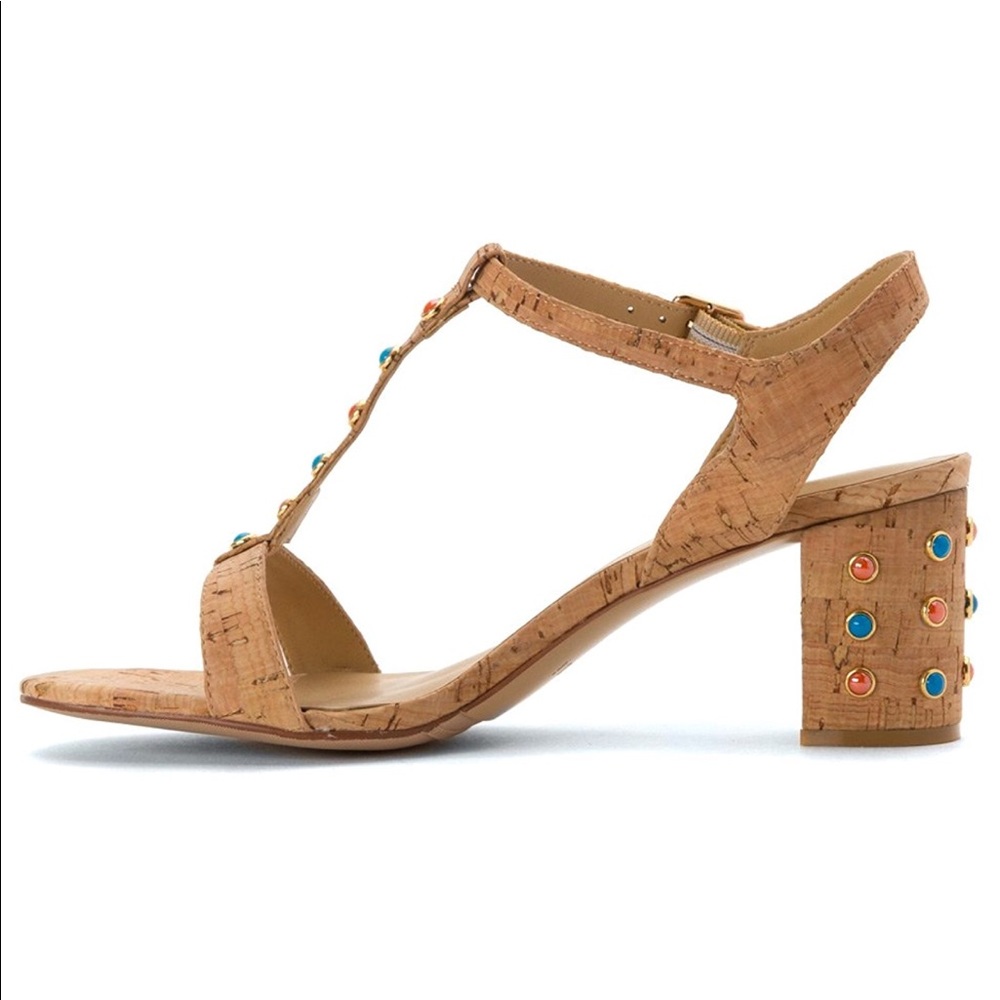 Embellished Natural Cork Low Block Heel Sandal - Picture 7 of 8